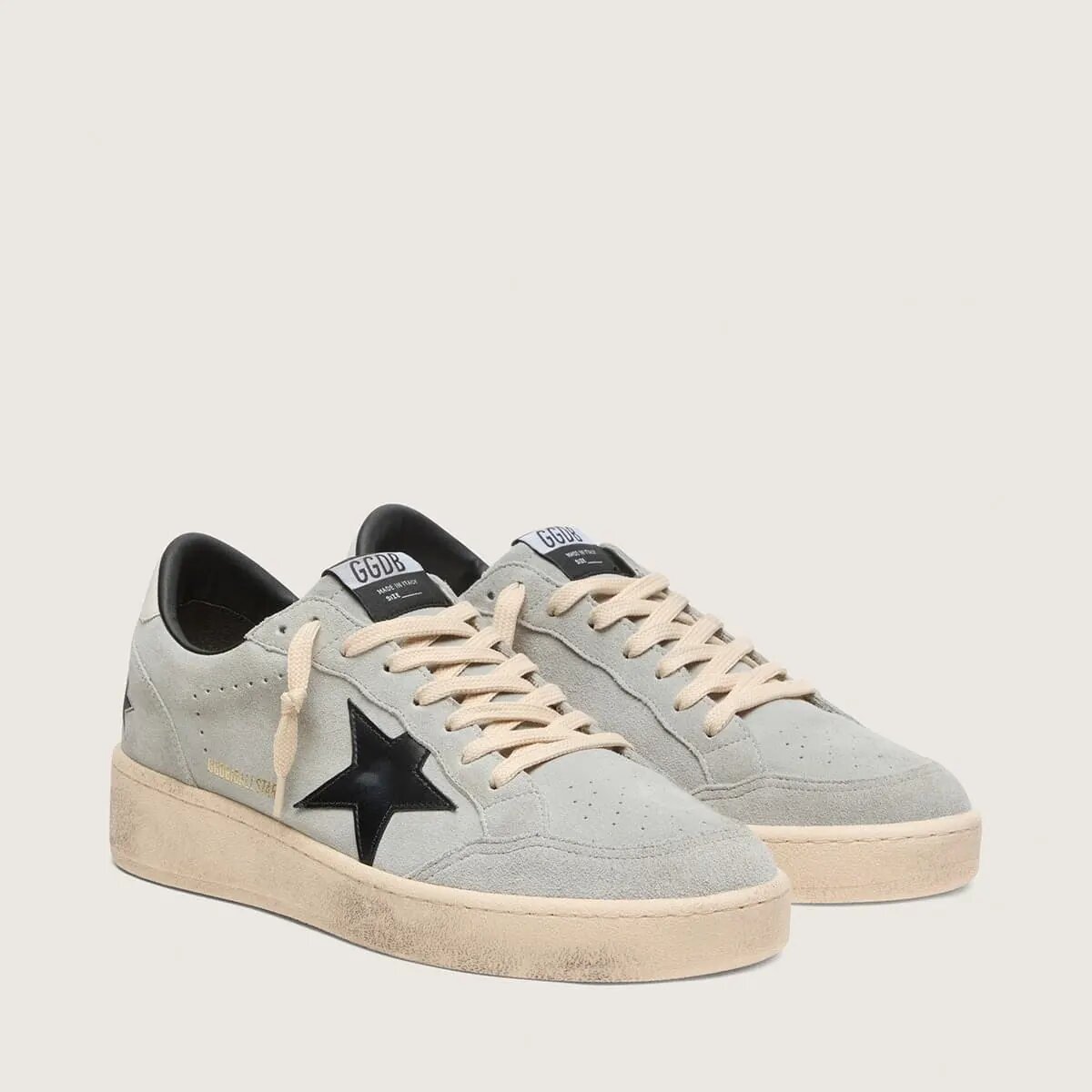 Golden Goose Ball Star In Gray Suede With Black Leather Star Golden Goose Ball Star In Gray Suede With Black Leather Star