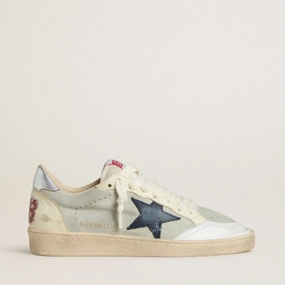 Golden Goose Ball Star In Gray Suede With Blue Nubuck Star And Laminated Leather Heel Tab Golden Goose Ball Star In Gray Suede With Blue Nubuck Star And Laminated Leather Heel Tab