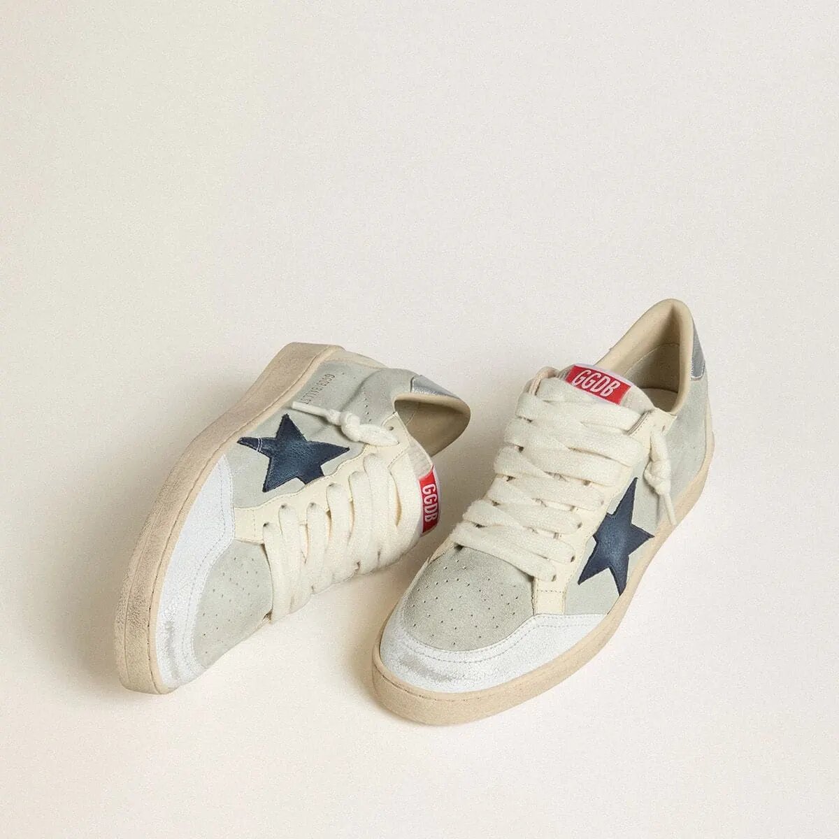 Golden Goose Ball Star In Gray Suede With Blue Nubuck Star And Laminated Leather Heel Tab Golden Goose Ball Star In Gray Suede With Blue Nubuck Star And Laminated Leather Heel Tab
