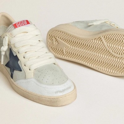 Golden Goose Ball Star In Gray Suede With Blue Nubuck Star And Laminated Leather Heel Tab Golden Goose Ball Star In Gray Suede With Blue Nubuck Star And Laminated Leather Heel Tab