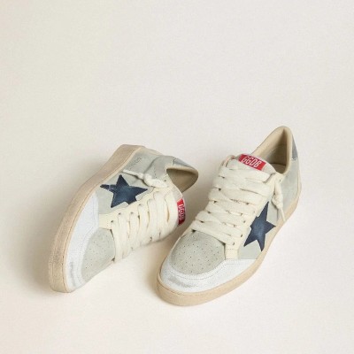 Golden Goose Ball Star In Gray Suede With Blue Nubuck Star And Laminated Leather Heel Tab Golden Goose Ball Star In Gray Suede With Blue Nubuck Star And Laminated Leather Heel Tab