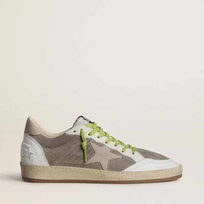 Golden Goose Ball Star In Gray Suede With Old Rose Suede Star And Beige Leather Heel Tab