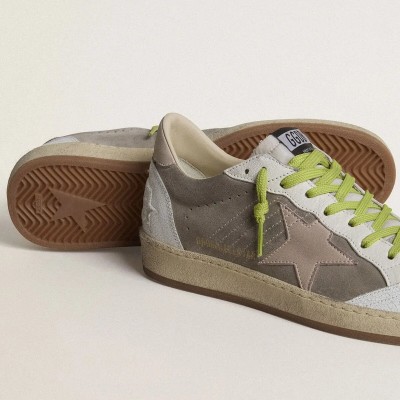 Golden Goose Ball Star In Gray Suede With Old Rose Suede Star And Beige Leather Heel Tab