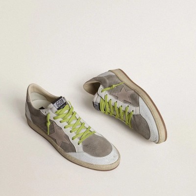 Golden Goose Ball Star In Gray Suede With Old Rose Suede Star And Beige Leather Heel Tab Golden Goose Ball Star In Gray Suede With Old Rose Suede Star And Beige Leather Heel Tab