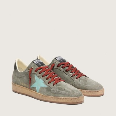 Golden Goose Ball Star In Green Suede With Aqua-Green Star Golden Goose Ball Star In Green Suede With Aqua-Green Star