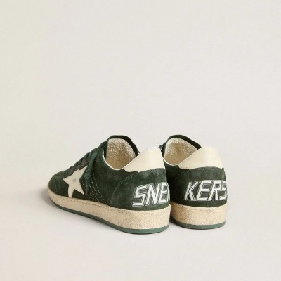 Golden Goose Ball Star In Green Suede With White Leather Star And Heel Tab Golden Goose Ball Star In Green Suede With White Leather Star And Heel Tab
