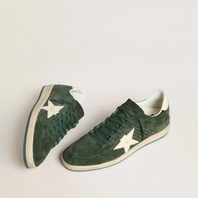 Golden Goose Ball Star In Green Suede With White Leather Star And Heel Tab Golden Goose Ball Star In Green Suede With White Leather Star And Heel Tab