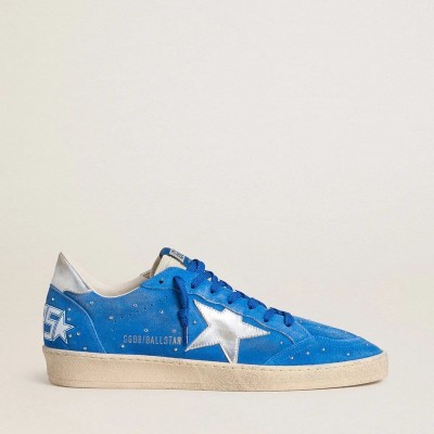 Golden Goose Ball Star In Light Blue Suede With Studs And Silver Metallic Leather Star Golden Goose Ball Star In Light Blue Suede With Studs And Silver Metallic Leather Star