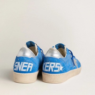 Golden Goose Ball Star In Light Blue Suede With Studs And Silver Metallic Leather Star Golden Goose Ball Star In Light Blue Suede With Studs And Silver Metallic Leather Star