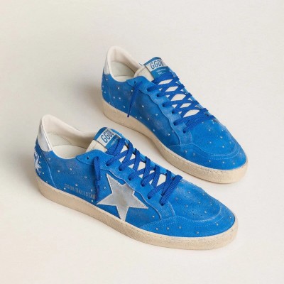 Golden Goose Ball Star In Light Blue Suede With Studs And Silver Metallic Leather Star Golden Goose Ball Star In Light Blue Suede With Studs And Silver Metallic Leather Star