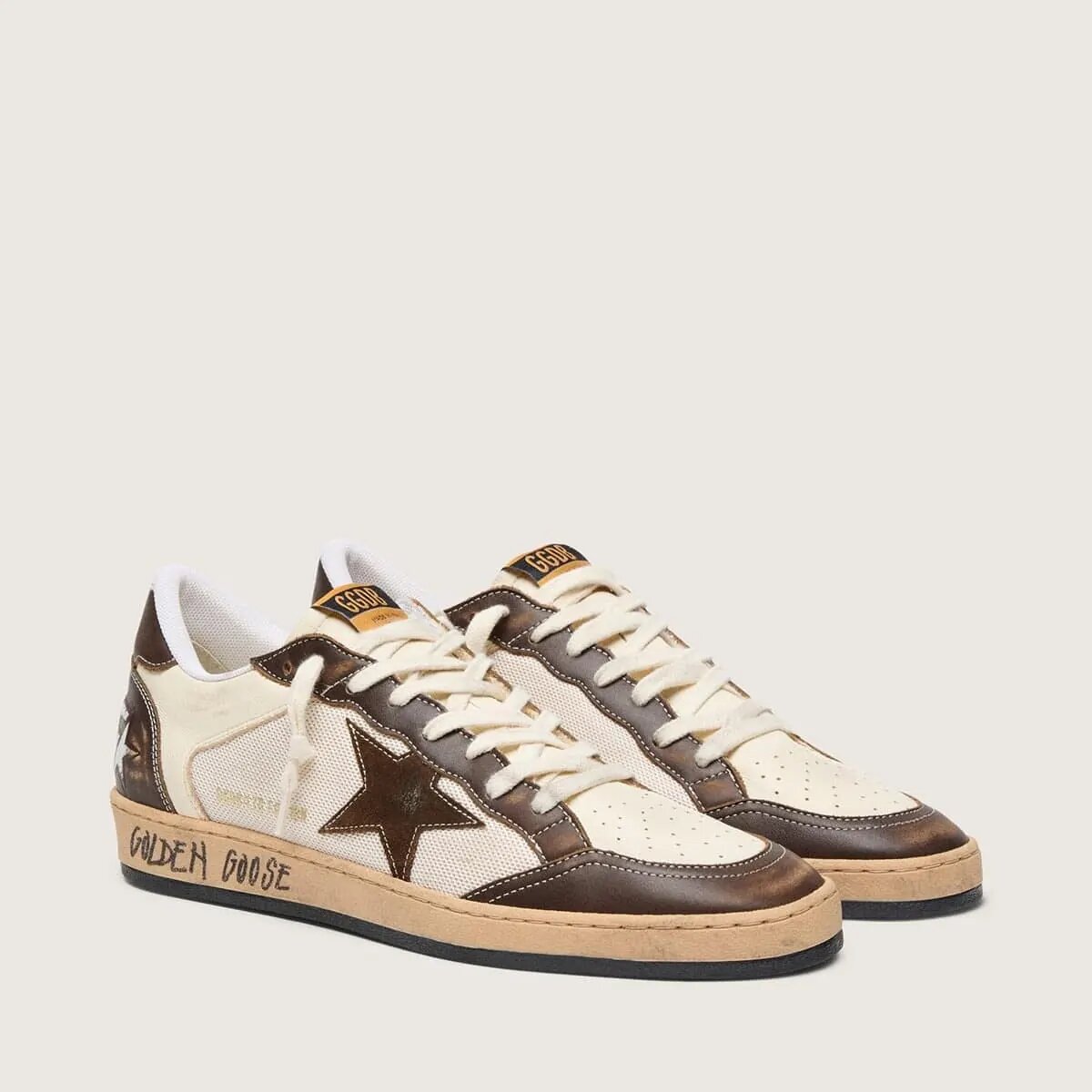 Golden Goose Ball Star In Nappa And Mesh With Suede Star And Brown Leather Inserts Golden Goose Ball Star In Nappa And Mesh With Suede Star And Brown Leather Inserts
