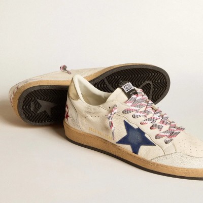 Golden Goose Ball Star In Nappa Leather With Blue Suede Star And Platinum Leather Heel Tab Golden Goose Ball Star In Nappa Leather With Blue Suede Star And Platinum Leather Heel Tab