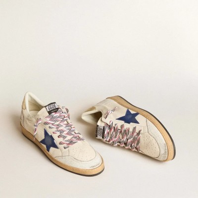 Golden Goose Ball Star In Nappa Leather With Blue Suede Star And Platinum Leather Heel Tab Golden Goose Ball Star In Nappa Leather With Blue Suede Star And Platinum Leather Heel Tab
