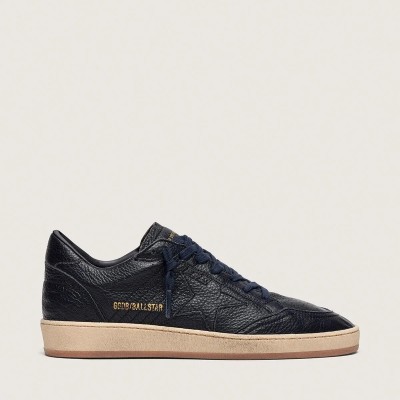 Golden Goose Ball Star In Navy-Blue Leather With Tone-On-Tone Leather Star Golden Goose Ball Star In Navy-Blue Leather With Tone-On-Tone Leather Star