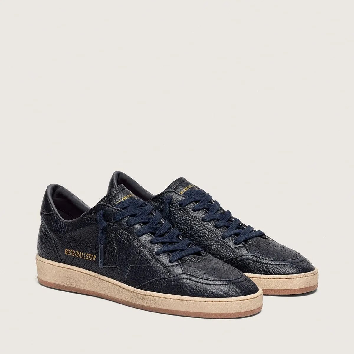 Golden Goose Ball Star In Navy-Blue Leather With Tone-On-Tone Leather Star Golden Goose Ball Star In Navy-Blue Leather With Tone-On-Tone Leather Star