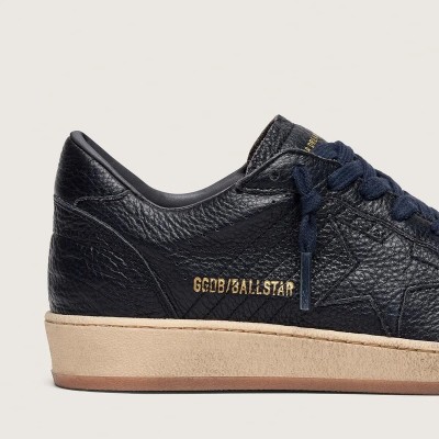 Golden Goose Ball Star In Navy-Blue Leather With Tone-On-Tone Leather Star Golden Goose Ball Star In Navy-Blue Leather With Tone-On-Tone Leather Star