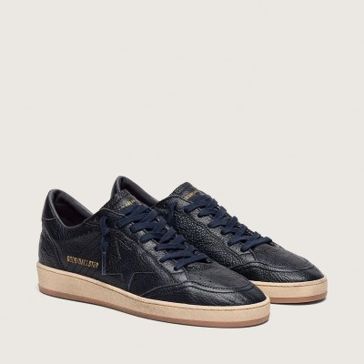 Golden Goose Ball Star In Navy-Blue Leather With Tone-On-Tone Leather Star Golden Goose Ball Star In Navy-Blue Leather With Tone-On-Tone Leather Star