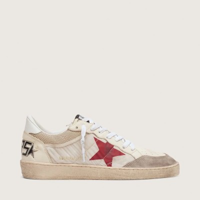 Golden Goose Ball Star In Nylon And White Mesh With Red Nylon Star And White Leather Heel Tab Golden Goose Ball Star In Nylon And White Mesh With Red Nylon Star And White Leather Heel Tab