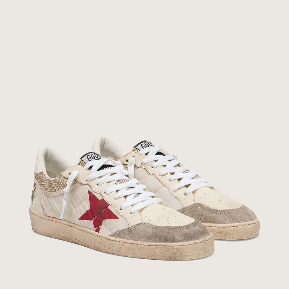 Golden Goose Ball Star In Nylon And White Mesh With Red Nylon Star And White Leather Heel Tab Golden Goose Ball Star In Nylon And White Mesh With Red Nylon Star And White Leather Heel Tab