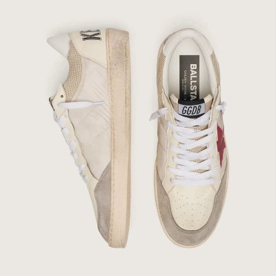 Golden Goose Ball Star In Nylon And White Mesh With Red Nylon Star And White Leather Heel Tab Golden Goose Ball Star In Nylon And White Mesh With Red Nylon Star And White Leather Heel Tab