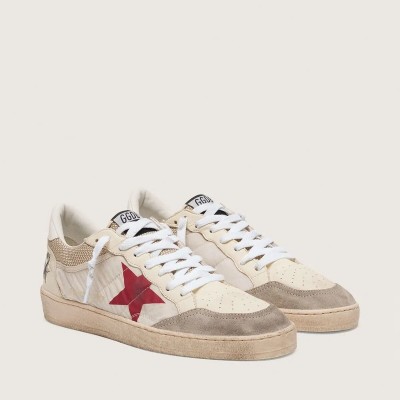 Golden Goose Ball Star In Nylon And White Mesh With Red Nylon Star And White Leather Heel Tab Golden Goose Ball Star In Nylon And White Mesh With Red Nylon Star And White Leather Heel Tab