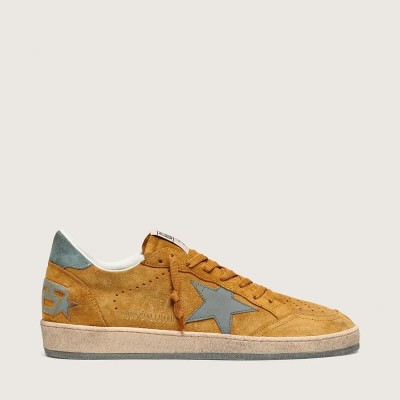Golden Goose Ball Star In Ocher Suede With Leather Star And Light Blue Suede Heel Tab Golden Goose Ball Star In Ocher Suede With Leather Star And Light Blue Suede Heel Tab