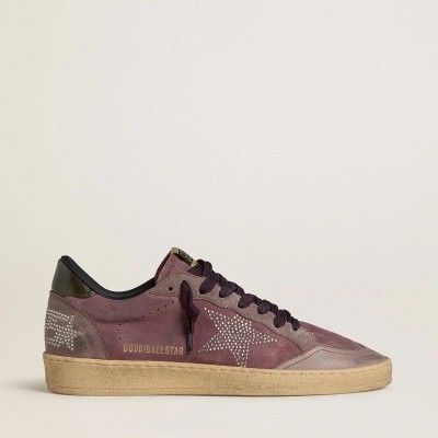 Golden Goose Ball Star In Purple Suede With Star With Silver Studs And Black Naplak Heel Tab Golden Goose Ball Star In Purple Suede With Star With Silver Studs And Black Naplak Heel Tab