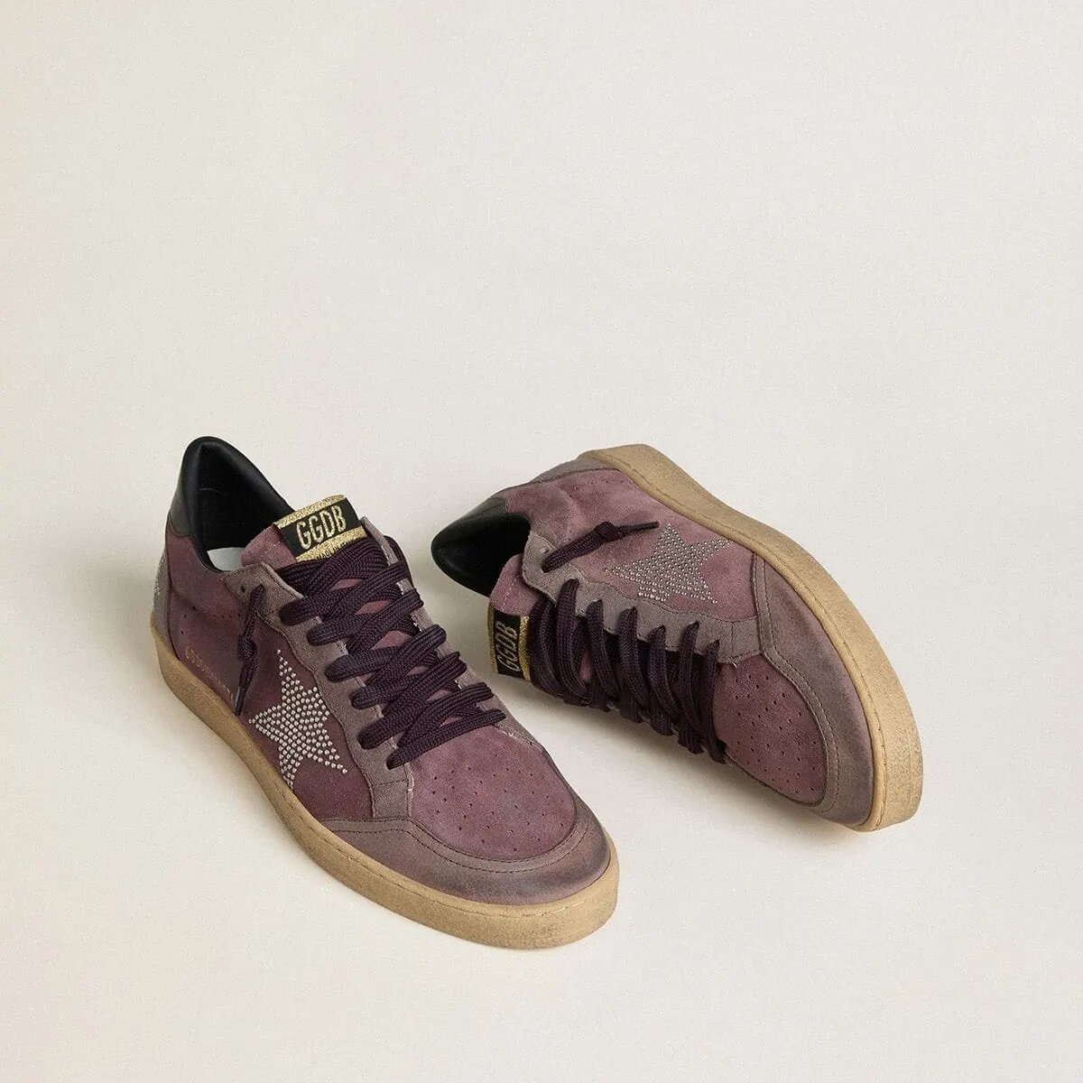 Golden Goose Ball Star In Purple Suede With Star With Silver Studs And Black Naplak Heel Tab Golden Goose Ball Star In Purple Suede With Star With Silver Studs And Black Naplak Heel Tab