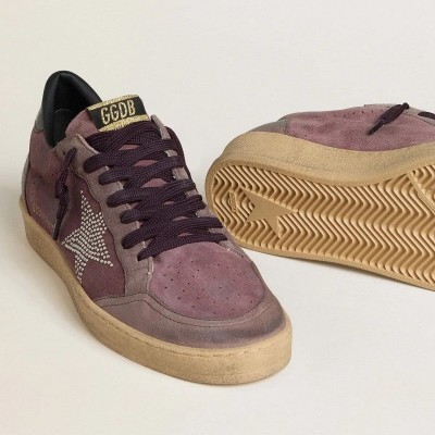 Golden Goose Ball Star In Purple Suede With Star With Silver Studs And Black Naplak Heel Tab Golden Goose Ball Star In Purple Suede With Star With Silver Studs And Black Naplak Heel Tab