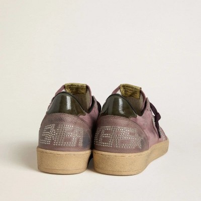 Golden Goose Ball Star In Purple Suede With Star With Silver Studs And Black Naplak Heel Tab Golden Goose Ball Star In Purple Suede With Star With Silver Studs And Black Naplak Heel Tab