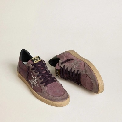 Golden Goose Ball Star In Purple Suede With Star With Silver Studs And Black Naplak Heel Tab Golden Goose Ball Star In Purple Suede With Star With Silver Studs And Black Naplak Heel Tab