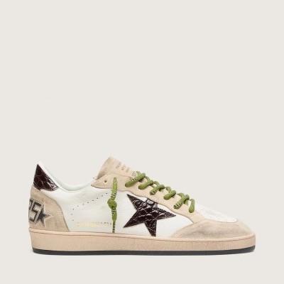 Golden Goose Ball Star In White Leather With Burgundy Croc-Effect Star Golden Goose Ball Star In White Leather With Burgundy Croc-Effect Star