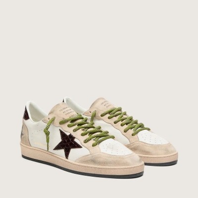 Golden Goose Ball Star In White Leather With Burgundy Croc-Effect Star Golden Goose Ball Star In White Leather With Burgundy Croc-Effect Star