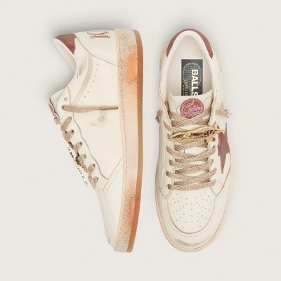 Golden Goose Ball Star In White Leather With Rust Leather Star And Heel Tab Golden Goose Ball Star In White Leather With Rust Leather Star And Heel Tab