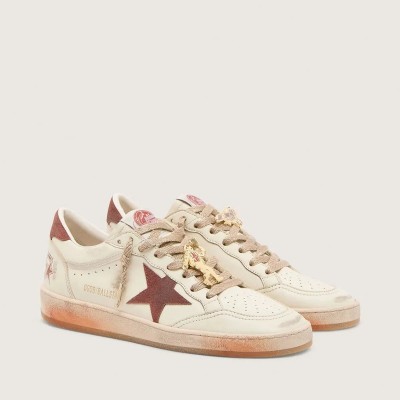 Golden Goose Ball Star In White Leather With Rust Leather Star And Heel Tab Golden Goose Ball Star In White Leather With Rust Leather Star And Heel Tab