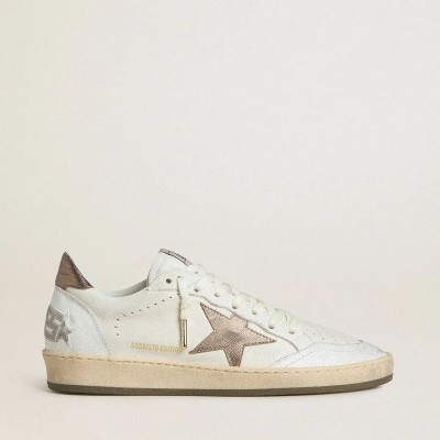 Golden Goose Ball Star In White Nappa Leather With Bronze-Colored Laminated Leather Star And Heel Tab Golden Goose Ball Star In White Nappa Leather With Bronze-Colored Laminated Leather Star And Heel Tab