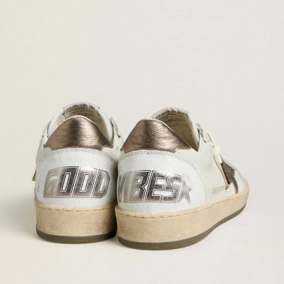 Golden Goose Ball Star In White Nappa Leather With Bronze-Colored Laminated Leather Star And Heel Tab Golden Goose Ball Star In White Nappa Leather With Bronze-Colored Laminated Leather Star And Heel Tab