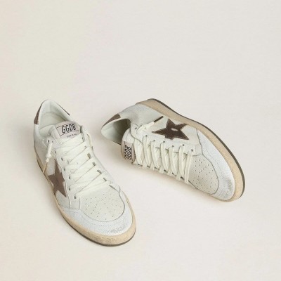 Golden Goose Ball Star In White Nappa Leather With Bronze-Colored Laminated Leather Star And Heel Tab Golden Goose Ball Star In White Nappa Leather With Bronze-Colored Laminated Leather Star And Heel Tab