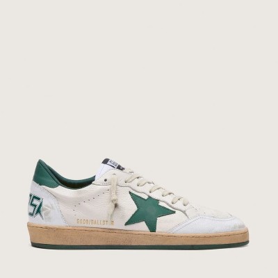 Golden Goose Ball Star In White Nappa Leather With Green Leather Star And Heel Tab Golden Goose Ball Star In White Nappa Leather With Green Leather Star And Heel Tab