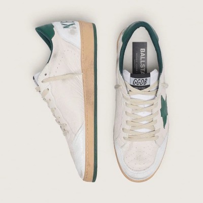 Golden Goose Ball Star In White Nappa Leather With Green Leather Star And Heel Tab Golden Goose Ball Star In White Nappa Leather With Green Leather Star And Heel Tab