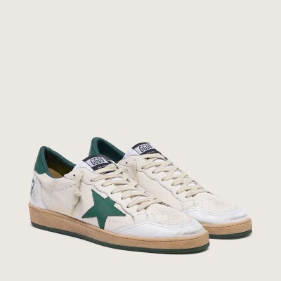 Golden Goose Ball Star In White Nappa Leather With Green Leather Star And Heel Tab Golden Goose Ball Star In White Nappa Leather With Green Leather Star And Heel Tab