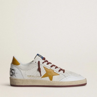 Golden Goose Ball Star In White Nappa Leather With Yellow Animal-Print Leather Star And Heel Tab Golden Goose Ball Star In White Nappa Leather With Yellow Animal-Print Leather Star And Heel Tab