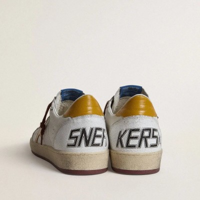 Golden Goose Ball Star In White Nappa Leather With Yellow Animal-Print Leather Star And Heel Tab Golden Goose Ball Star In White Nappa Leather With Yellow Animal-Print Leather Star And Heel Tab