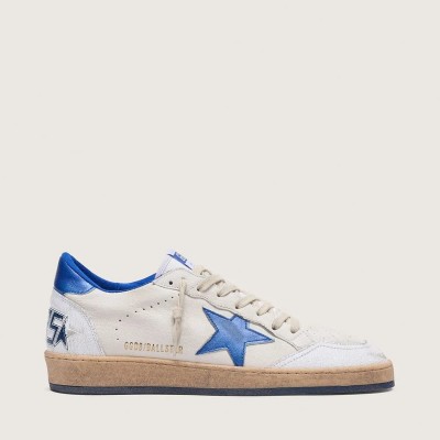 Golden Goose Ball Star In White Nappa With Blue Star And Heel Tab Golden Goose Ball Star In White Nappa With Blue Star And Heel Tab