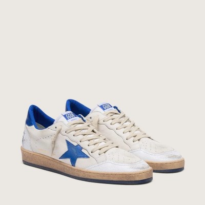 Golden Goose Ball Star In White Nappa With Blue Star And Heel Tab Golden Goose Ball Star In White Nappa With Blue Star And Heel Tab