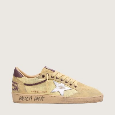 Golden Goose Ball Star In Yellow Suede With Silver Star And Yellow Mesh Inserts Golden Goose Ball Star In Yellow Suede With Silver Star And Yellow Mesh Inserts