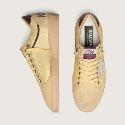 Golden Goose Ball Star In Yellow Suede With Silver Star And Yellow Mesh Inserts Golden Goose Ball Star In Yellow Suede With Silver Star And Yellow Mesh Inserts