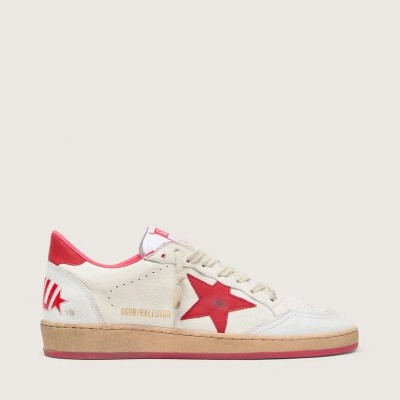 Golden Goose Ball Star Wishes In White Leather With A Red Star And Heel Tab Golden Goose Ball Star Wishes In White Leather With A Red Star And Heel Tab