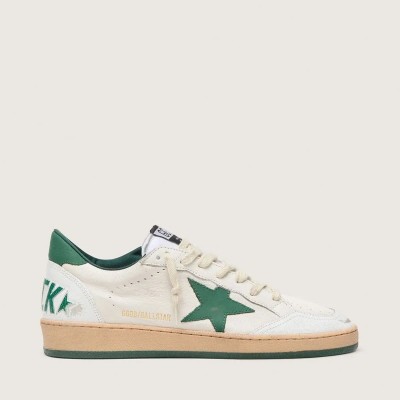 Golden Goose Ball Star Wishes In White Nappa Leather With Green Leather Star And Heel Tab Golden Goose Ball Star Wishes In White Nappa Leather With Green Leather Star And Heel Tab