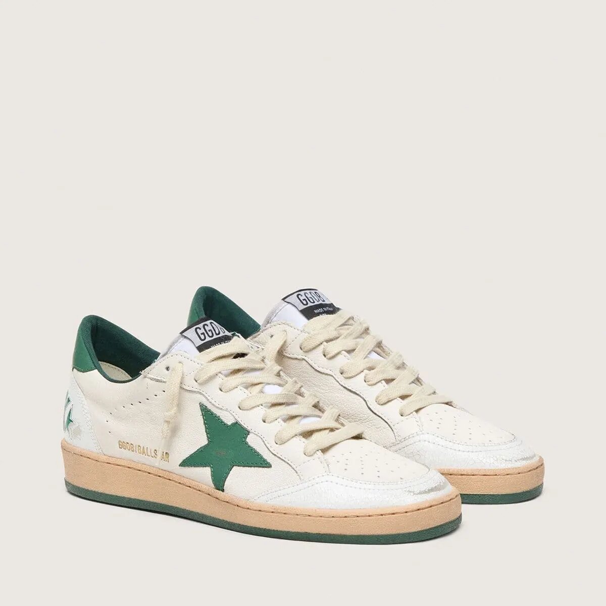 Golden Goose Ball Star Wishes In White Nappa Leather With Green Leather Star And Heel Tab Golden Goose Ball Star Wishes In White Nappa Leather With Green Leather Star And Heel Tab
